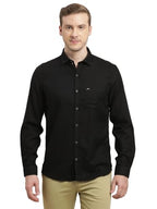 Turtle Men 100% Cotton Slim Fit Black Solid Full Sleeve Casual Shirt