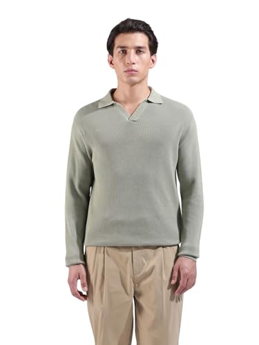 The Indian Garage Co Mens Slim Fit Textured Flatknit Full Sleeves Polo T-Shirt