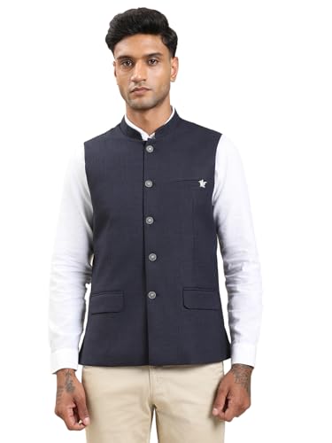 Turtle Men Polyviscose Stertch Solid Slim Fit Blue Nehru Jacket