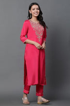 Aurelia Dark Pink Dori Embroidered Kurta, Trousers And Dupatta Set