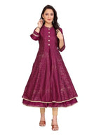 Rangita Wine Polyester Anarkali Printed Calf Length Kurti | Kurta For Women_2Xl