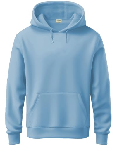 ADRO Men's Cotton Neck Hooded Sweatshirt (H24-PLN-SK_Sky Blue