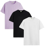 ADRO Men's Solid Regular Fit T-Shirt (RCM3-PLN-PU-BL-WH_Purple,Black,White