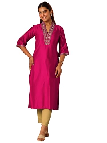 Libas WomenS Silk Blend Yoke Design Straight Kurta (29807_Pink