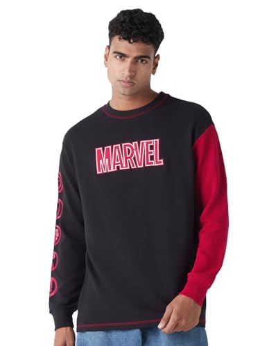 Bewakoof Heavy Duty 1.0 Official Marvel Merchandise Mens Textured Oversized Fit Full Sleeve Round Neck Blended T-Shirt_648679_B