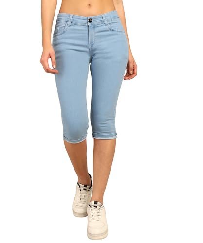 Nifty Womens Denim Stretchable Slim Fit Capris (CPRI_PLN_ICE_34_SkyBlue_34)