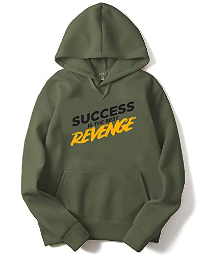 ADRO Men's Cotton Neck Hooded Sweatshirt (H21-M-REV-OL_Olive_XL)