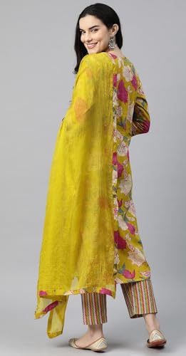 ANNI DESIGNER Womens Cotton Blend Straight Printed Kurta with Pant & Dupatta (GANITA Mustard_5XL_Mustard_XXXXX-Large)