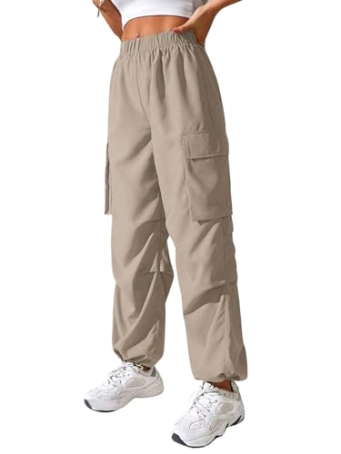 GRECIILOOKS Cotton Solid Side Pockets Parachute Cargo Baggy Pant for Women (in, Alpha, 2XL, Regular, Cream)