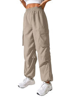 GRECIILOOKS Cotton Solid Side Pockets Parachute Cargo Baggy Pant for Women (in, Alpha, 2XL, Regular, Cream)