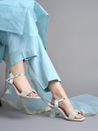 Shoetopia Embellished Rhinstone Silver Heeled Sandals For Women & Girls /Eu41