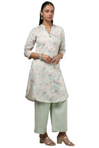 Soch Womens Beige Cotton Linen Floral Print Kurta With Beads
