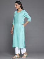 Libas WomenS Cotton Yoke Design Straight Kurta (26815_Blue