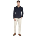 Turtle Men Navy Blue Polyester Solid Slim Fit Shirts