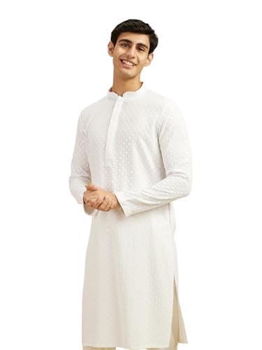 Diwas By Manyavar MenS Viscose Embroidery|Sequin Work Kurta (White,L)