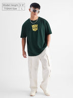 The Souled Store Transformers: Bumblebee Mens & Boys Oversized Fit Graphic Printed Half Sleeve Cotton Green Oversized T-Shirts M