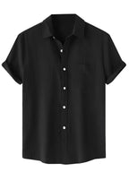 TAGDO Mens Solid Shirt with Chest Pocket Short Sleeve Shirt for Summer Outdoor Activities (Sugar-Shirt-5182-Black-XXL)