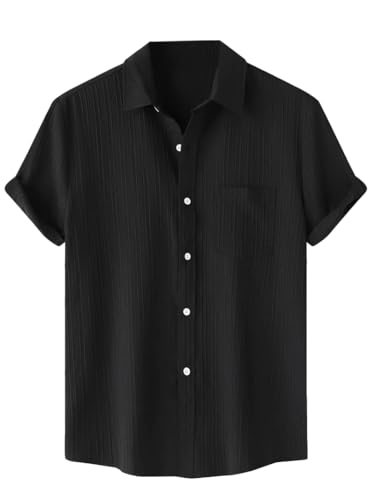 TAGDO Mens Solid Shirt with Chest Pocket Short Sleeve Shirt for Summer Outdoor Activities (Sugar-Shirt-5182-Black-XXL)