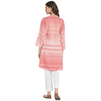 Fabindia Women Collar Woven Cotton Knee Length Kurta Chinese_Pink