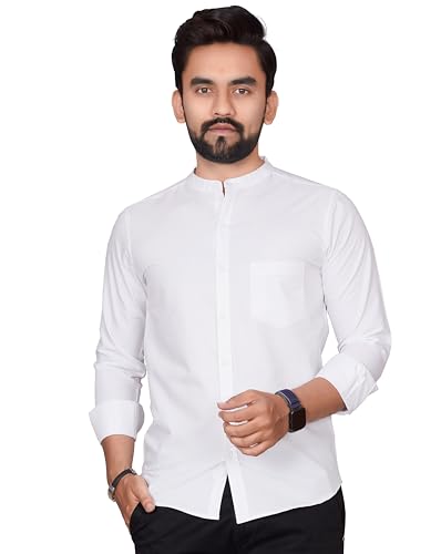 Besix MenS Regular Fit Solid Cotton Shirt | Chinese Collar | Casual | Plain | Branded | Mandarin Collar | Full Sleeve | Summer 