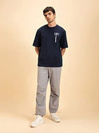 Bewakoof MenS Graphic Printed 100% Cotton T-Shirt - Oversized Fit, Round Neck, Half Sleeves Blue