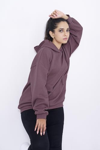Greciilooks Women Cotton Hooded Neck Solid Regular Fit Hoodie Long Tops Oversized Shirt Pink