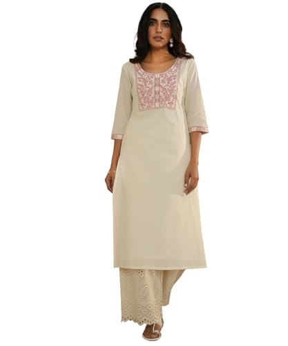 Libas WomenS Cotton Floral Regular Kurta (26838_Off White_Xl)