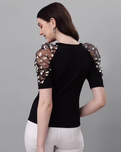 Noble Monk WomenS Solid Stretchable Top | Round Neck Half Sleeve | Regular Fit Top For Women