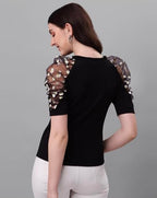 Noble Monk WomenS Solid Stretchable Top | Round Neck Half Sleeve | Regular Fit Top For Women