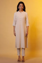 Aurelia Women'S Cotton Blend Straight Fit Striped Kurta