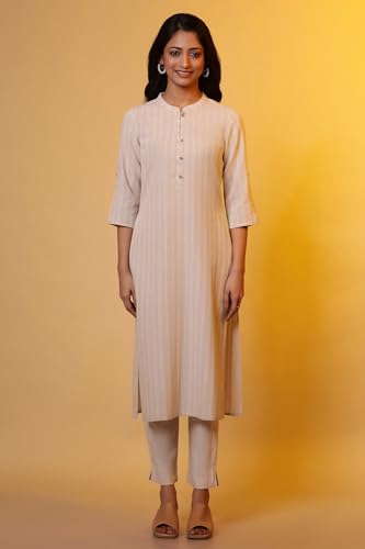Aurelia Women'S Cotton Blend Straight Fit Striped Kurta