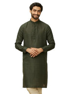 Manyavar MenS Dark Green Square Grid Printed Kurta (Xl)
