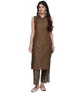 Anubhutee Women'S Cotton Blend Printed Brown Straight Kurta Suit Set With Pants