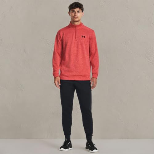 Under Armour mens Armour Fleece Twist Quarter Zip, (690) Venom Red / / Black, Small