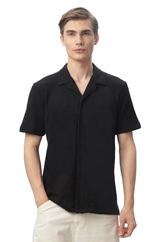 FYLTR Mens Regular Fit Knit Shirt (FYLSS24MKS-302_Onyx Black S)