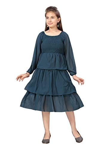 Aarika Girls Georgette Skater Knee-Length Dress (MD-A-22531_D Green_38)