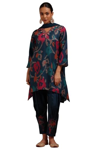 Soch Women Linen Ikat Print Suit Set with Mirror