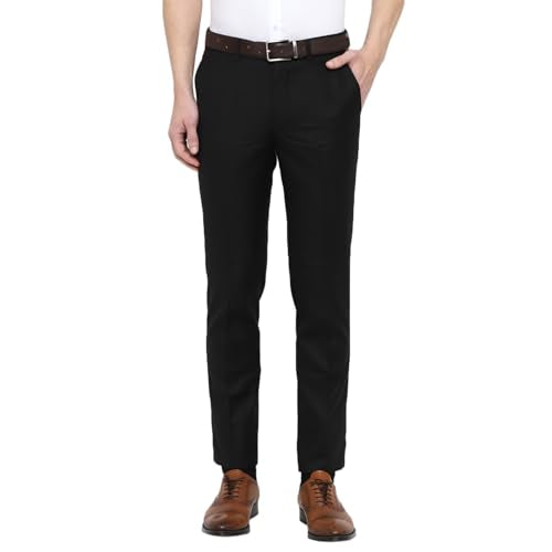 Turtle Men Terry Rayon Slim Fit Solid Flat Front Black Trouser Trouser