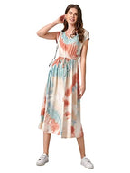 OM SAI LATEST CREATION Womens Sleeveless Flare Cut Dress | Ruffled Slit Maxi | A-Line V-Neck Crepe Dress (Small, Blue)