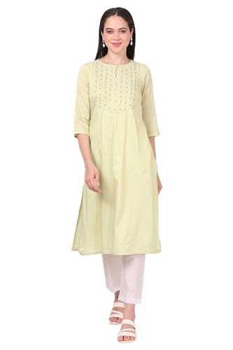 Aurelia WomenS Beaded Straight Chanderi Lurex Green Kurta (Size: L)-A15858-705712