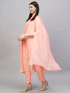 ANNI DESIGNER Womens Cotton Blend Straight Printed Kurta with Pant & Dupatta (Mavis Peach_S_Peach_Small)