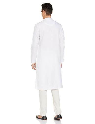 Manyavar White Blended Viscose Self Design Casual Kurta Set For Men
