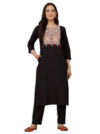 Varanga Women Jaipuri Ethnic Printed Yoke with Tassel & Shell Detailed Straight Kurta Black