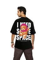 Bewakoof MenS Need Space Teddy Typography 100% Cotton T-Shirt - Oversized Fit, Round Neck, Half Sleeves Black