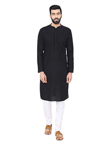 Manyavar Elegant Kurta And Pyjama Set For Men - (Black, X-Large)