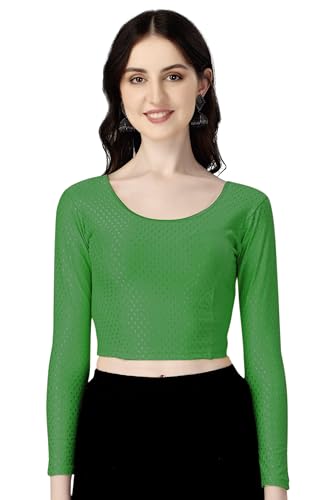 Shiv Textiles Round Neck Dobby Cotton Lycra Stretchable Elbow Sleeve Readymade Saree Blouse For Women Stylish (Greenfree Size Fu