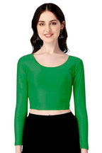 Shiv Textiles Round Neck Dobby Cotton Lycra Stretchable Elbow Sleeve Readymade Saree Blouse For Women Stylish (Greenfree Size Fu