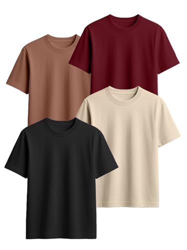 Veirdo Men's 100% Cotton Regular Fit Round Neck Solid Short Sleeve T-Shirt Combo