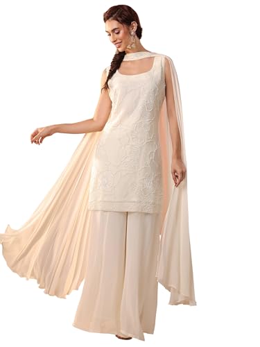 Libas Art White Embellishments Georgette Straight Kurta Set For Women (51485As)