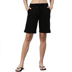 Enamor Essentials Womens Mid Rise Relaxed Fit 100% Cotton Knee Length Shorts Bermuda with Elasticated Waistband and Pockets - E0